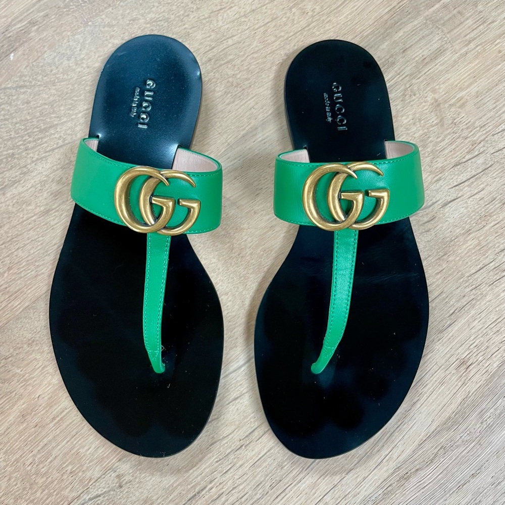 Gucci GG Marmont thong Sandals Kelly green 36.5 excellent condition